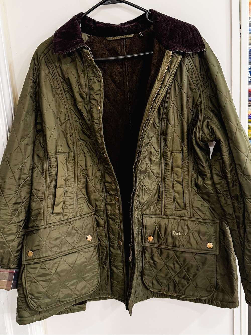 Barbour Annandale Olive Green Classic Quilted Jacket EUC Sz US 14